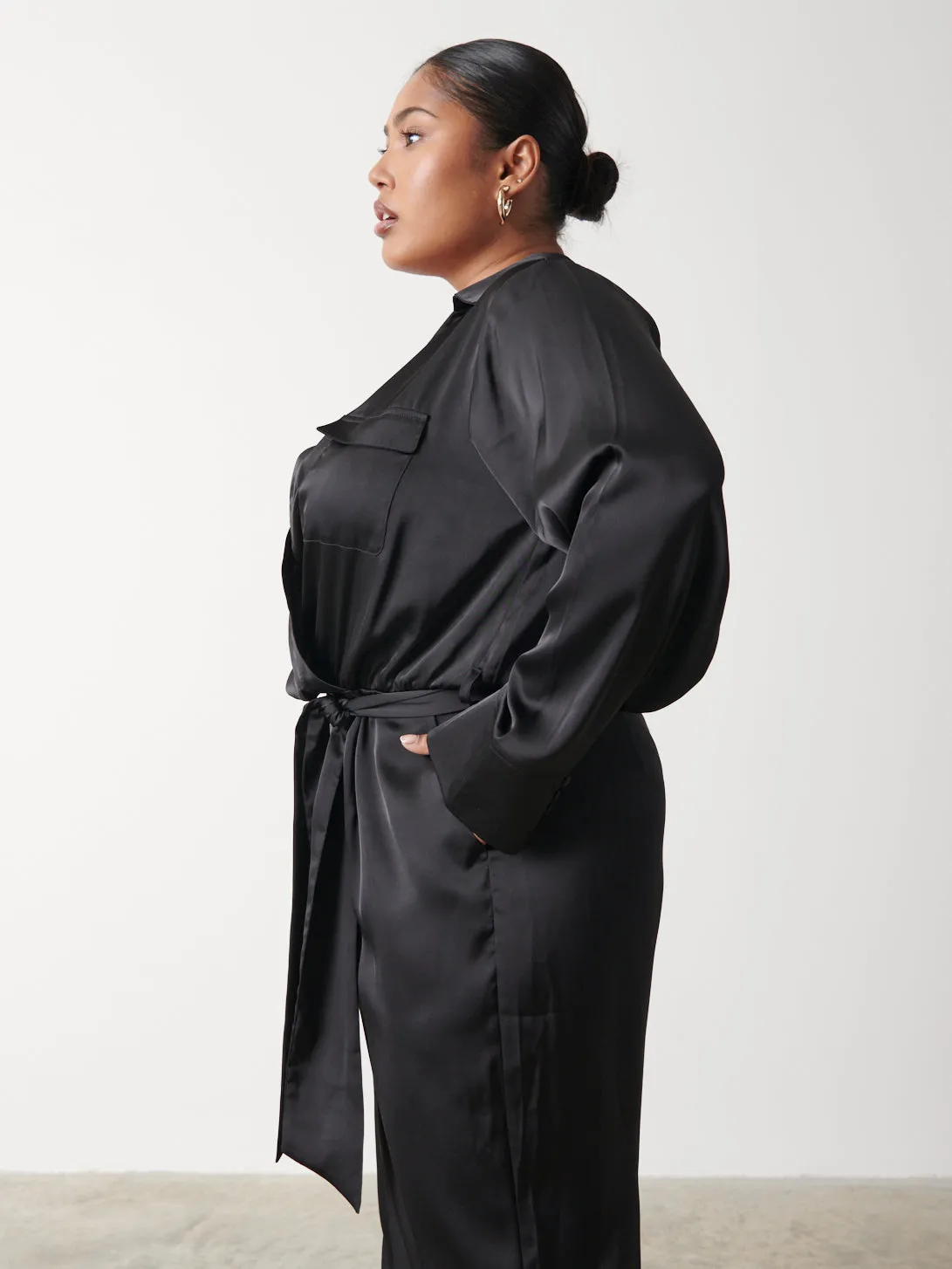 Carmen Satin Jumpsuit Curve - Black sold by Pretty Lavish product image thumbnail 3