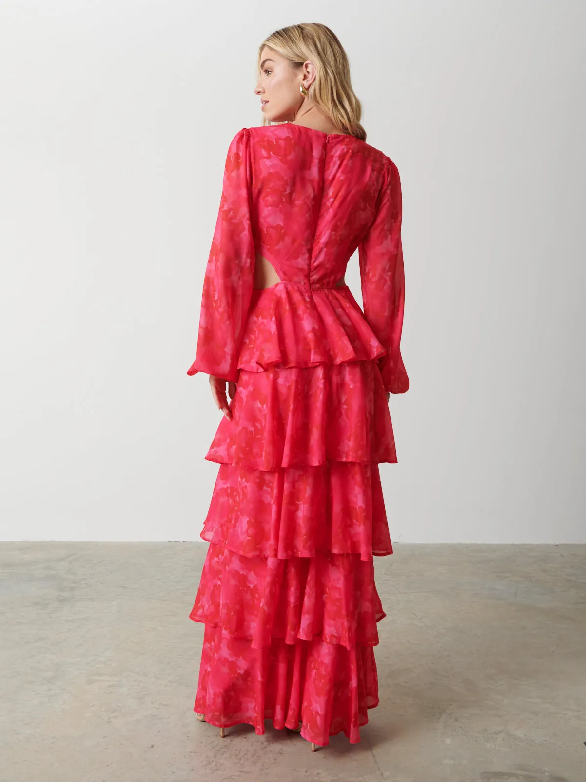 Ashton Cut Out Maxi Dress - Pink and Red Watercolour sold by Pretty Lavish product image thumbnail 4