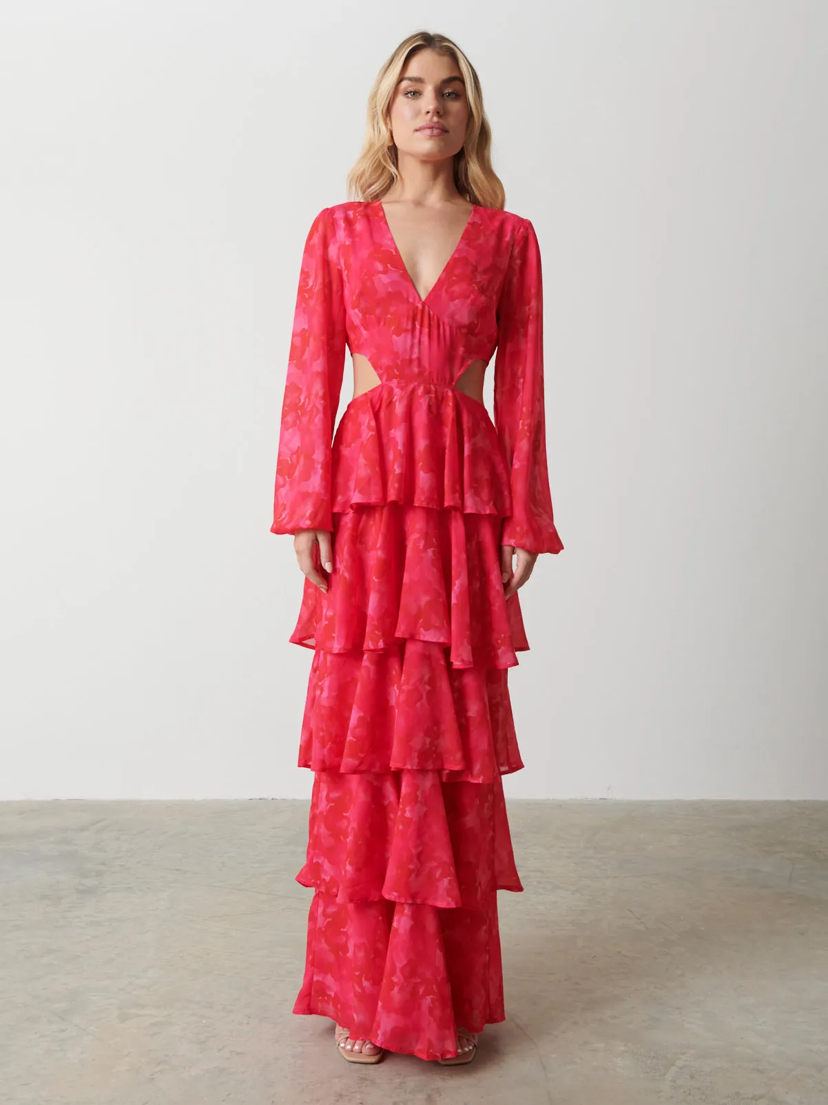 Ashton Cut Out Maxi Dress - Pink and Red Watercolour sold by Pretty Lavish product image thumbnail 5