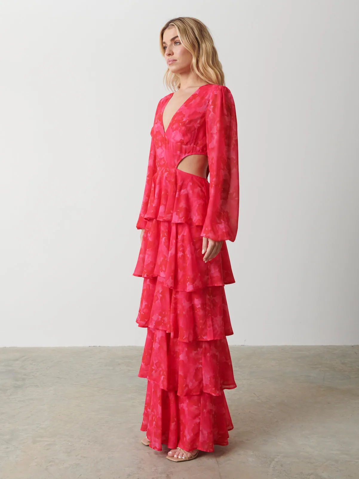 Ashton Cut Out Maxi Dress - Pink and Red Watercolour sold by Pretty Lavish product image thumbnail 3