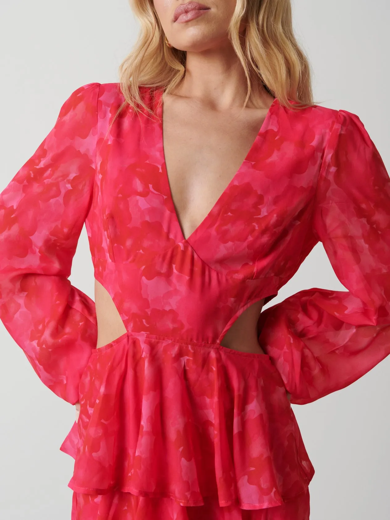 Ashton Cut Out Maxi Dress - Pink and Red Watercolour sold by Pretty Lavish product image thumbnail 2