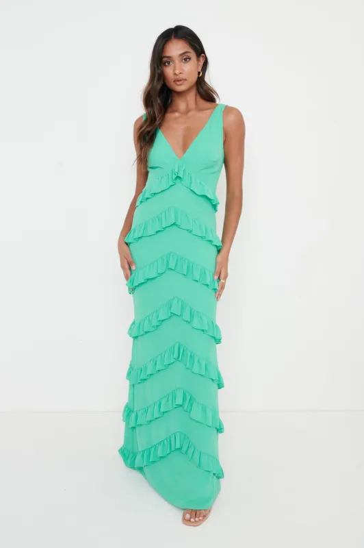 Piper Ruffle Maxi Dress - Green sold by Pretty Lavish