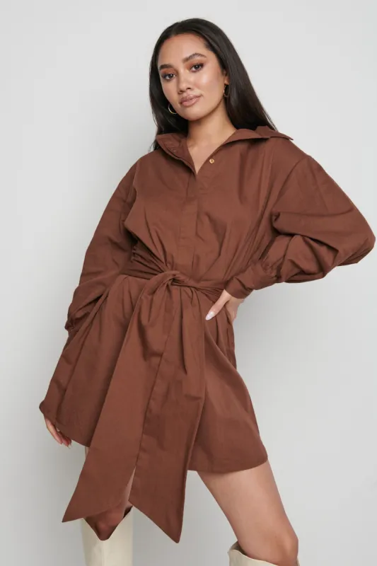 Mabel Mini Shirt Dress- Brown sold by Pretty Lavish