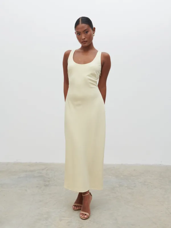 Evelyn Satin Slip Midaxi Dress - Butter Lemon sold by Pretty Lavish