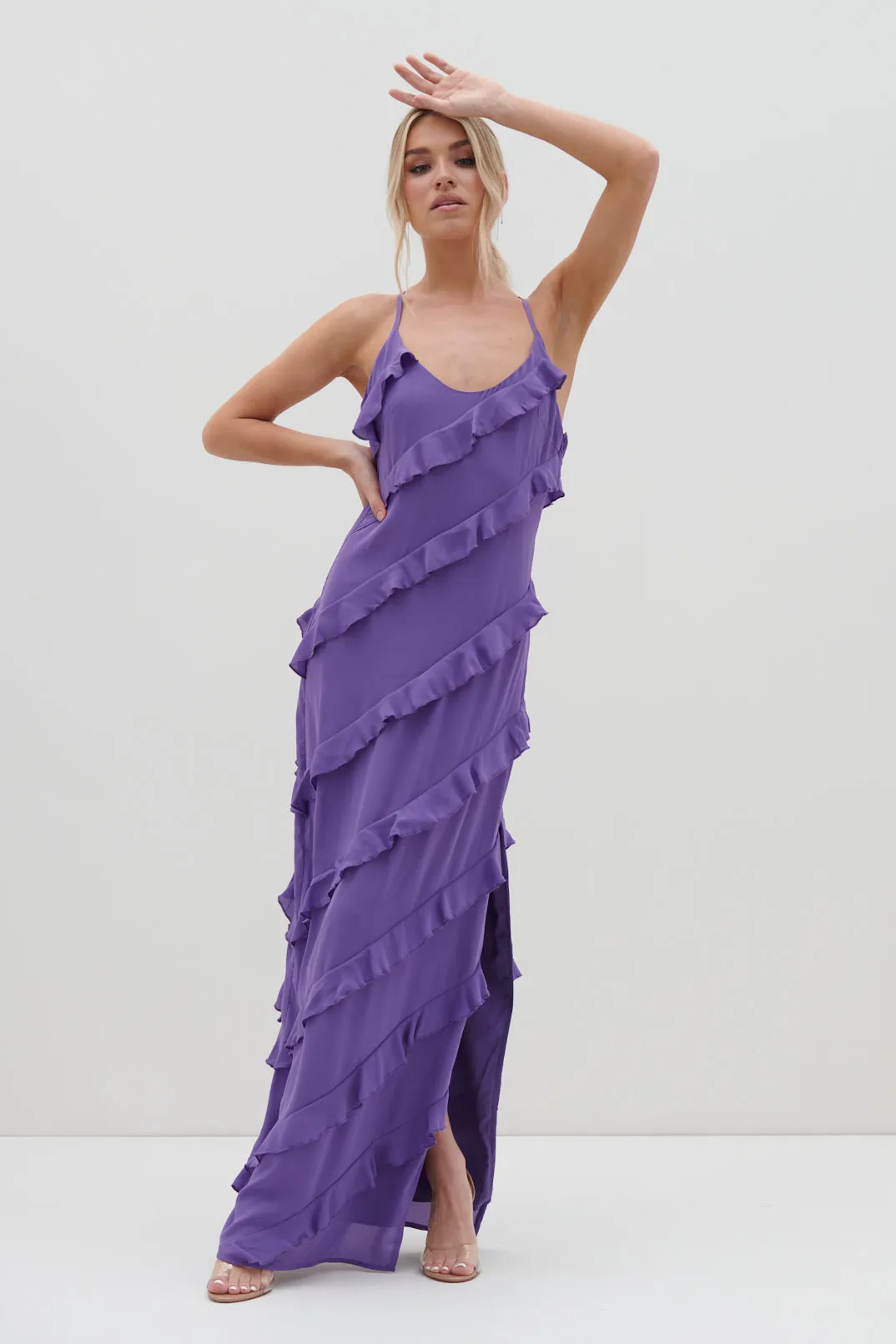 Harper Ruffle Maxi Dress - Iris sold by Pretty Lavish product image thumbnail 2
