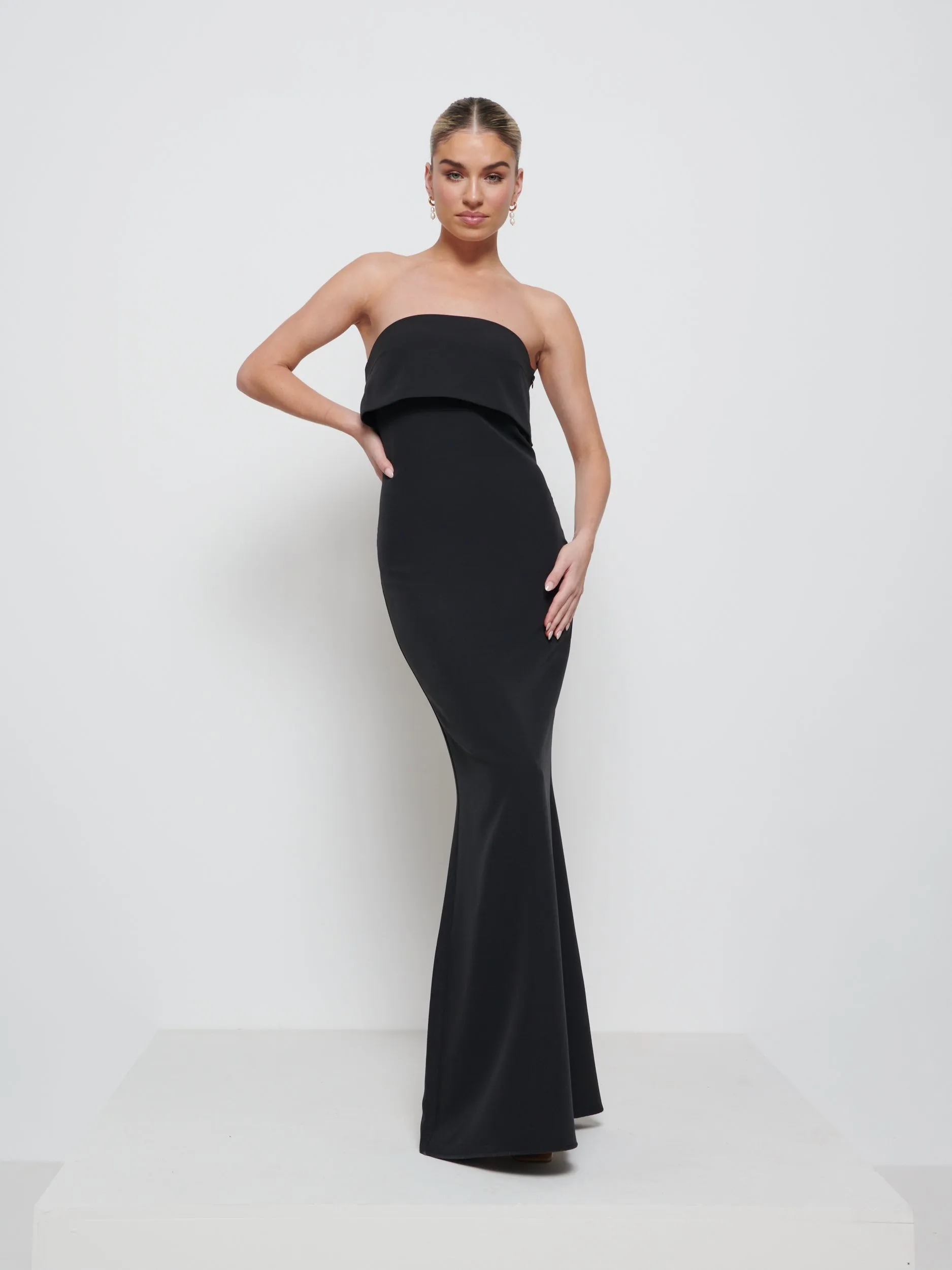 Julia Crepe Maxi Bridesmaid Dress - Black sold by Pretty Lavish