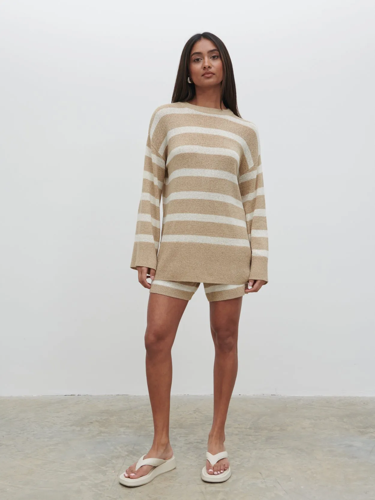 Dakota Stripe Knit Jumper - Oatmeal and Cream sold by Pretty Lavish product image thumbnail 2