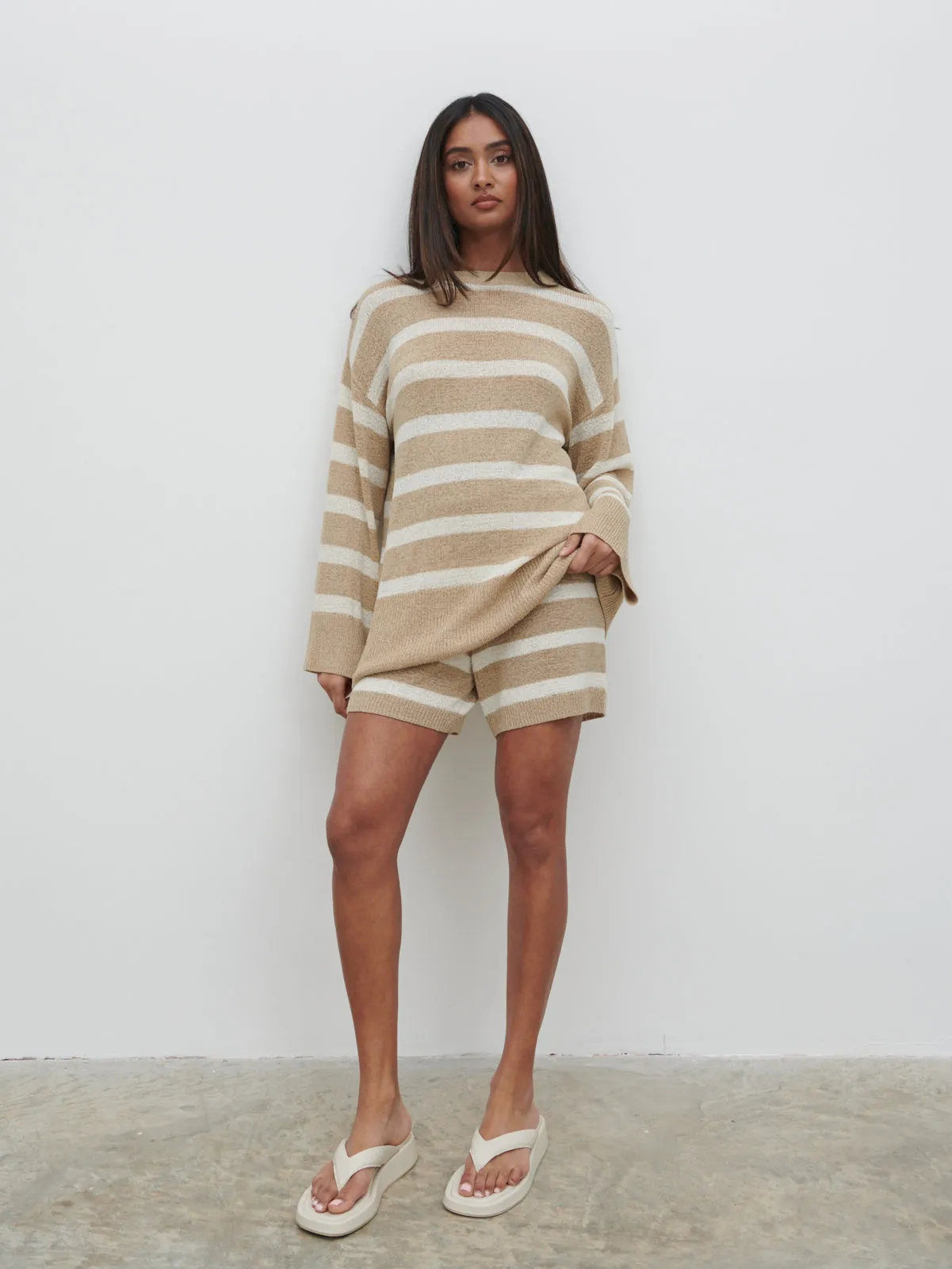 Dakota Stripe Knit Jumper - Oatmeal and Cream sold by Pretty Lavish product image thumbnail 4