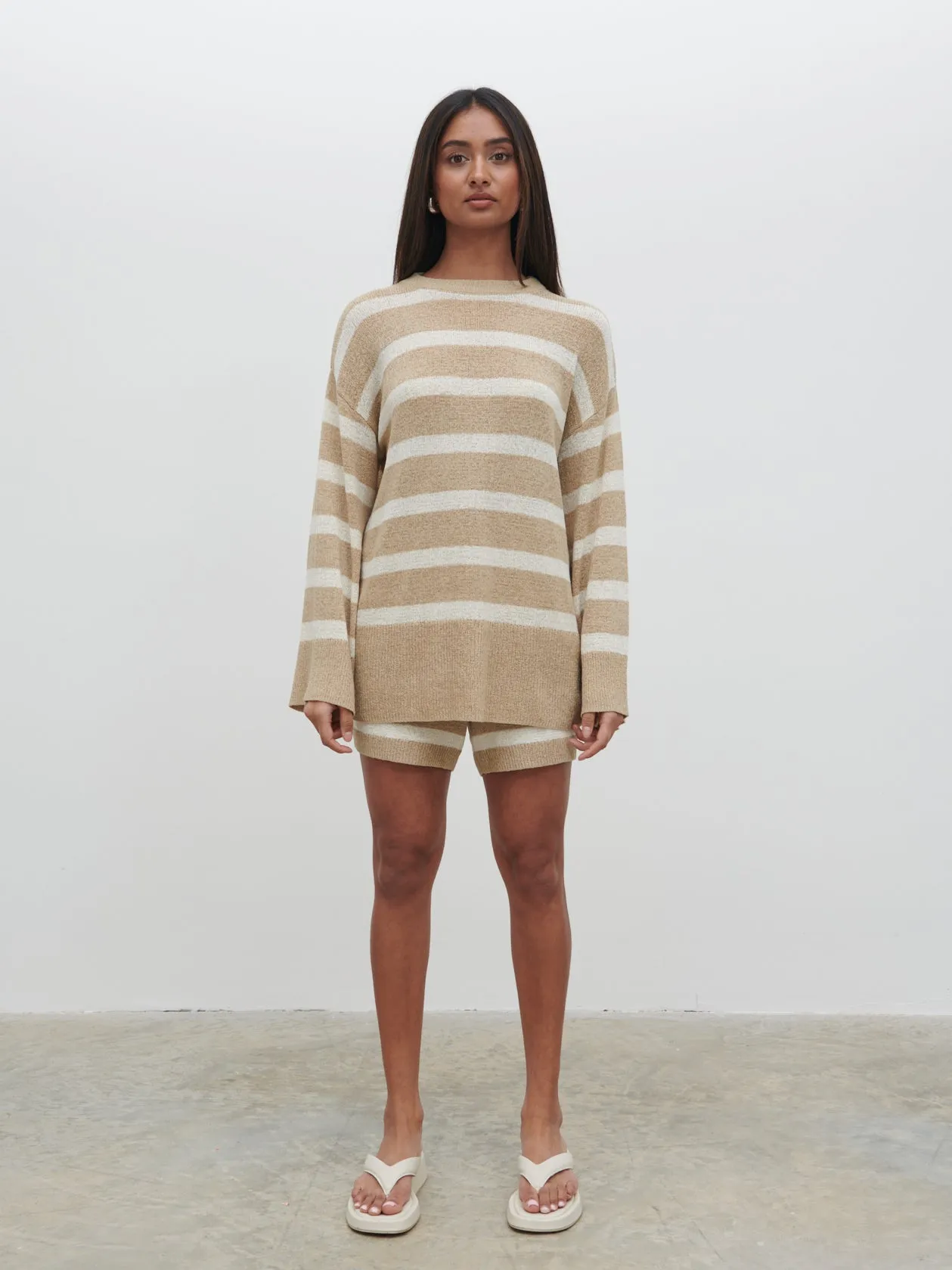 Dakota Stripe Knit Jumper - Oatmeal and Cream sold by Pretty Lavish product image thumbnail 5