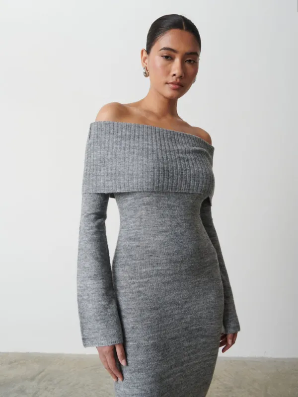 Soreya Bardot Soft Knit Dress - Charcoal sold by Pretty Lavish