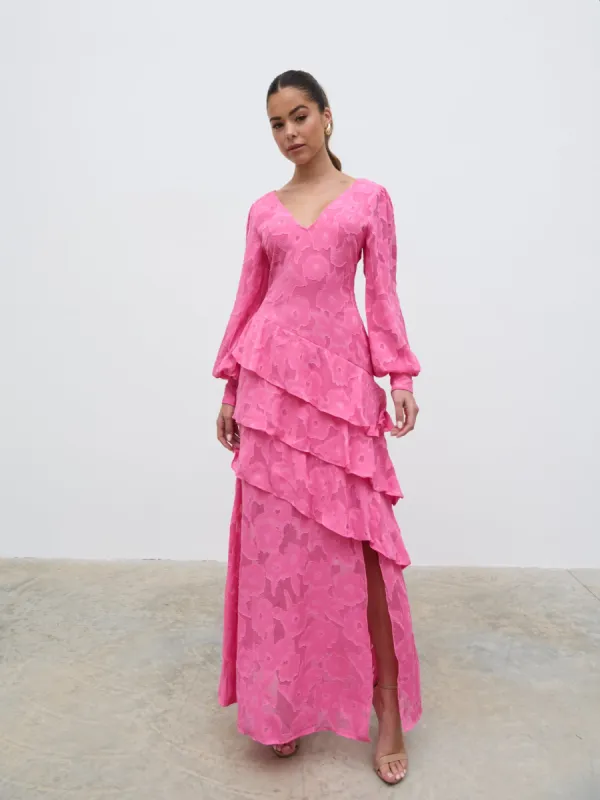 Lois Cross Back Jaquard Maxi Dress - Fuchsia sold by Pretty Lavish