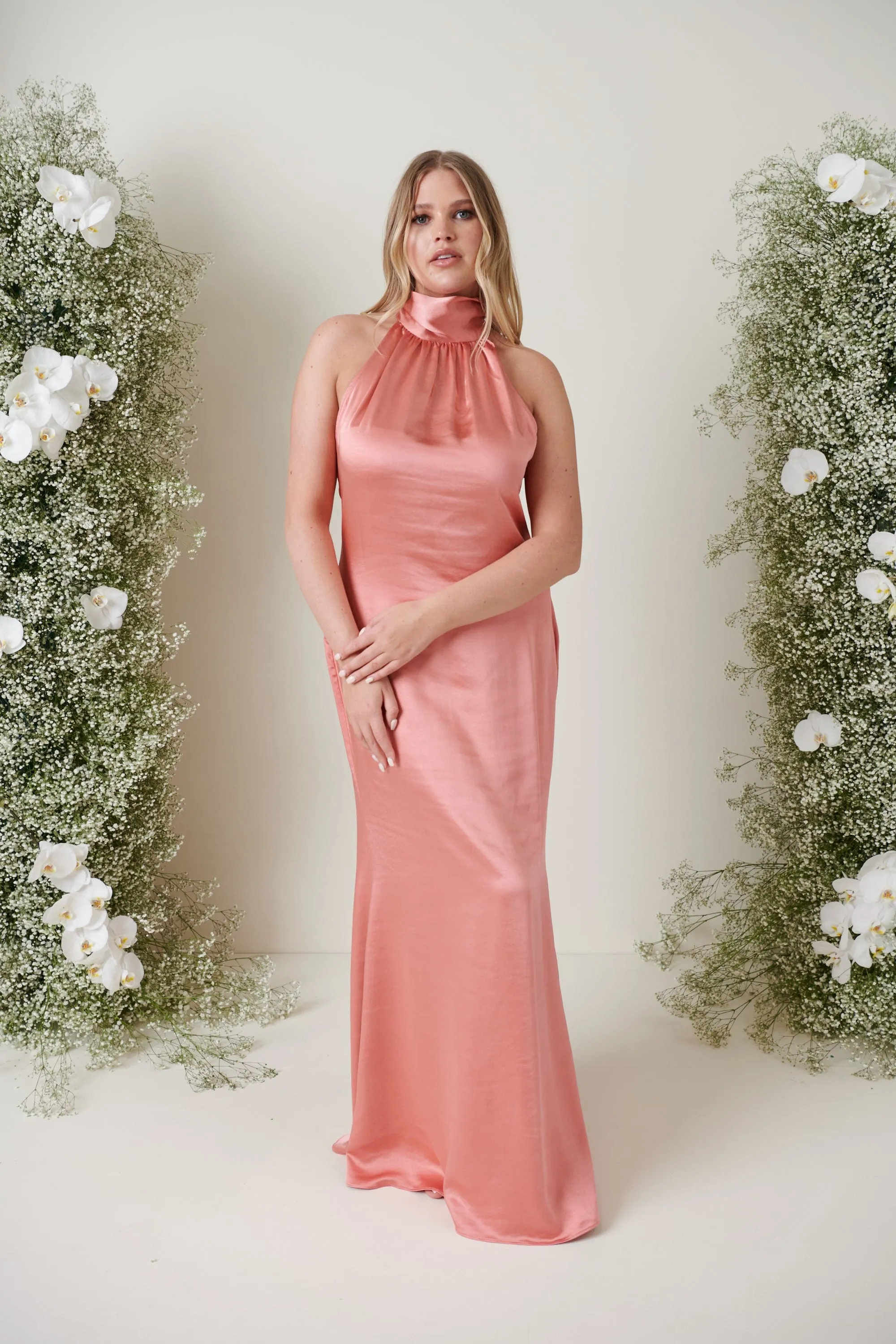Odelle Maxi Bridesmaid Dress - Matte Apricot Pink sold by Pretty Lavish