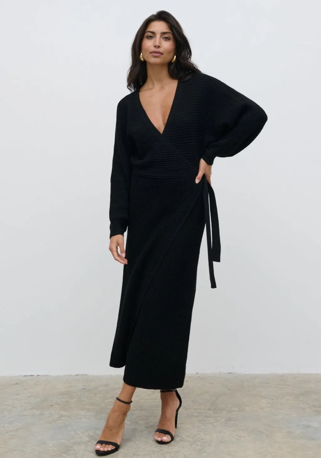 Aidan Cosy Wrap Dress - Black sold by Pretty Lavish