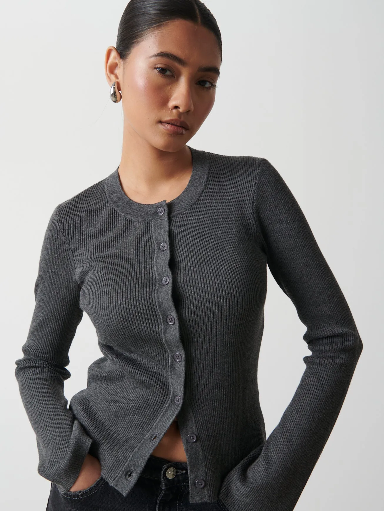 Lacey Button Down Top - Charcoal Grey sold by Pretty Lavish