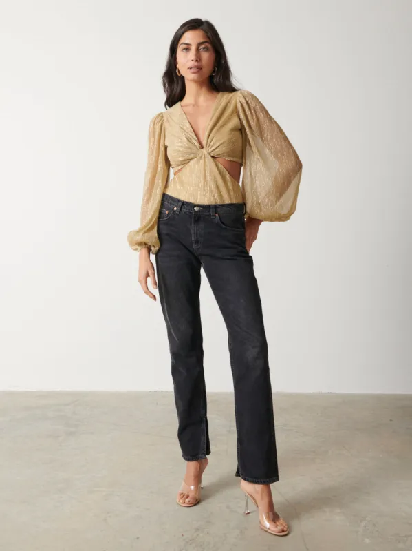 Josie Metallic Blouse - Metallic Gold sold by Pretty Lavish