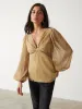 Josie Metallic Blouse - Metallic Gold sold by Pretty Lavish