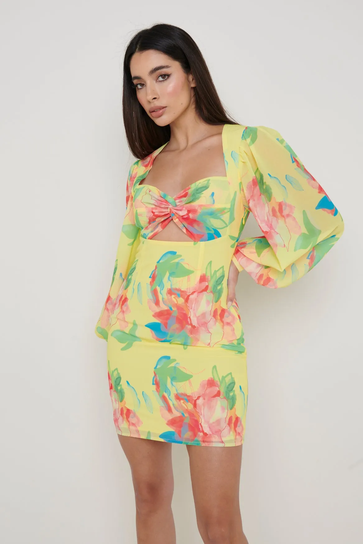 Anais Cut Out Mini Dress - Lemon Abstract Floral sold by Pretty Lavish product image thumbnail 5