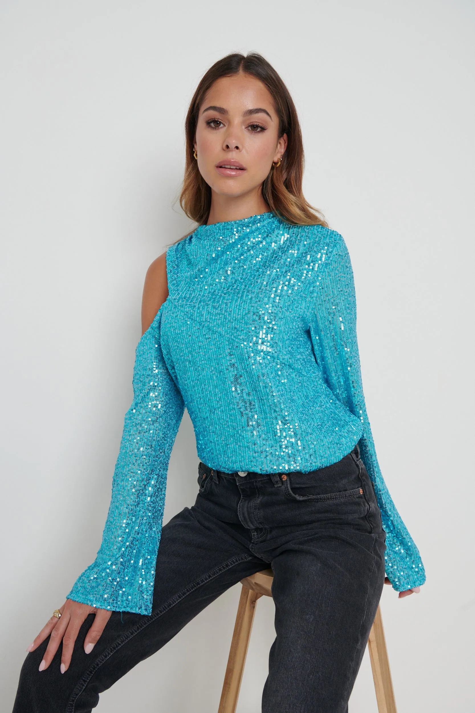 Jett Sequin Asymmetric Blouse - Blue sold by Pretty Lavish product image thumbnail 5