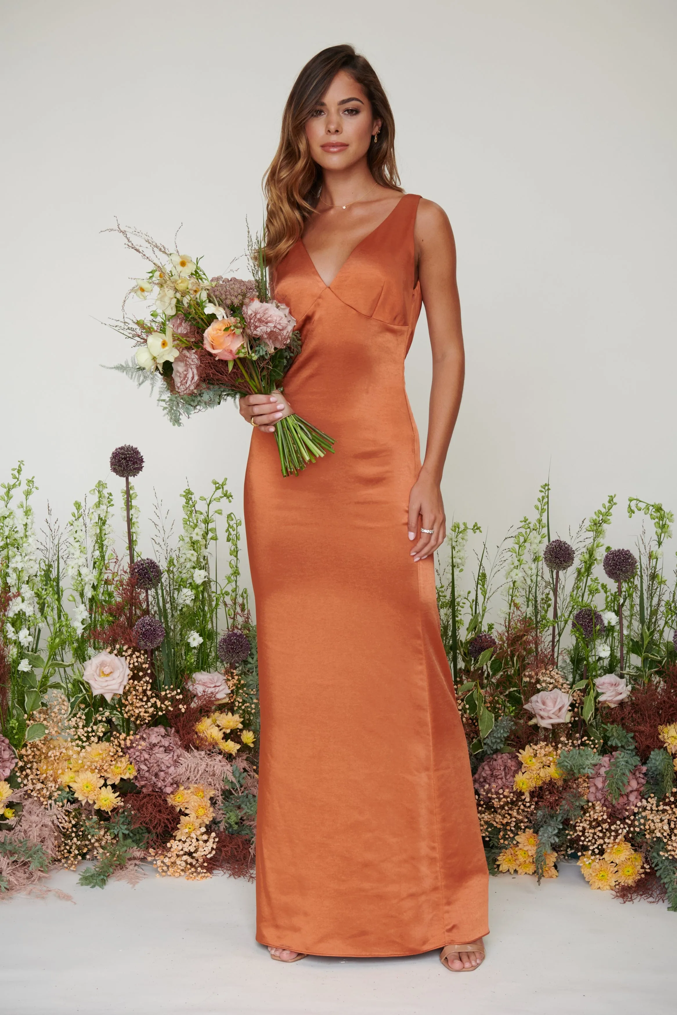 Piper Maxi Bridesmaid Dress - Matte Copper sold by Pretty Lavish