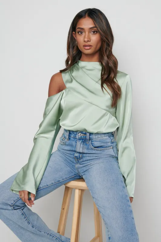 Jett Asymmetric Blouse - Mint sold by Pretty Lavish