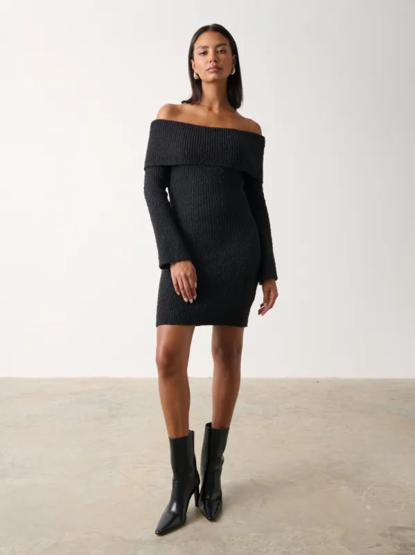 Elodie Mini Bardot Knit Dress - Black sold by Pretty Lavish