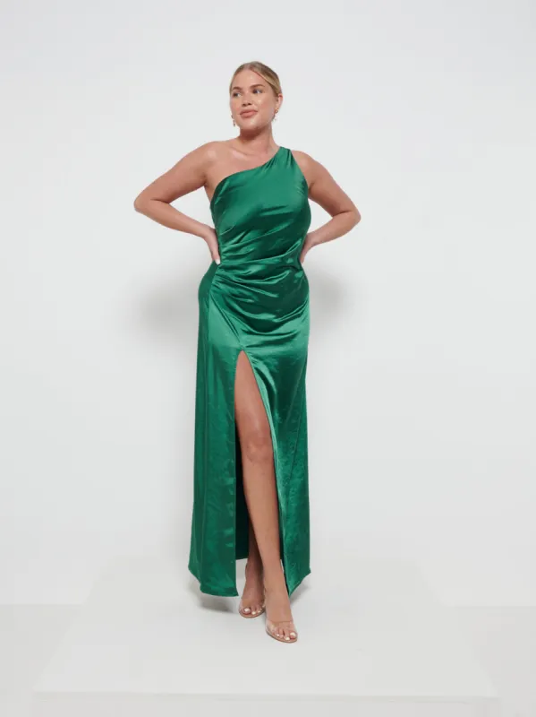 Amelia Ruched Maxi Bridesmaid Dress - Matte Emerald sold by Pretty Lavish