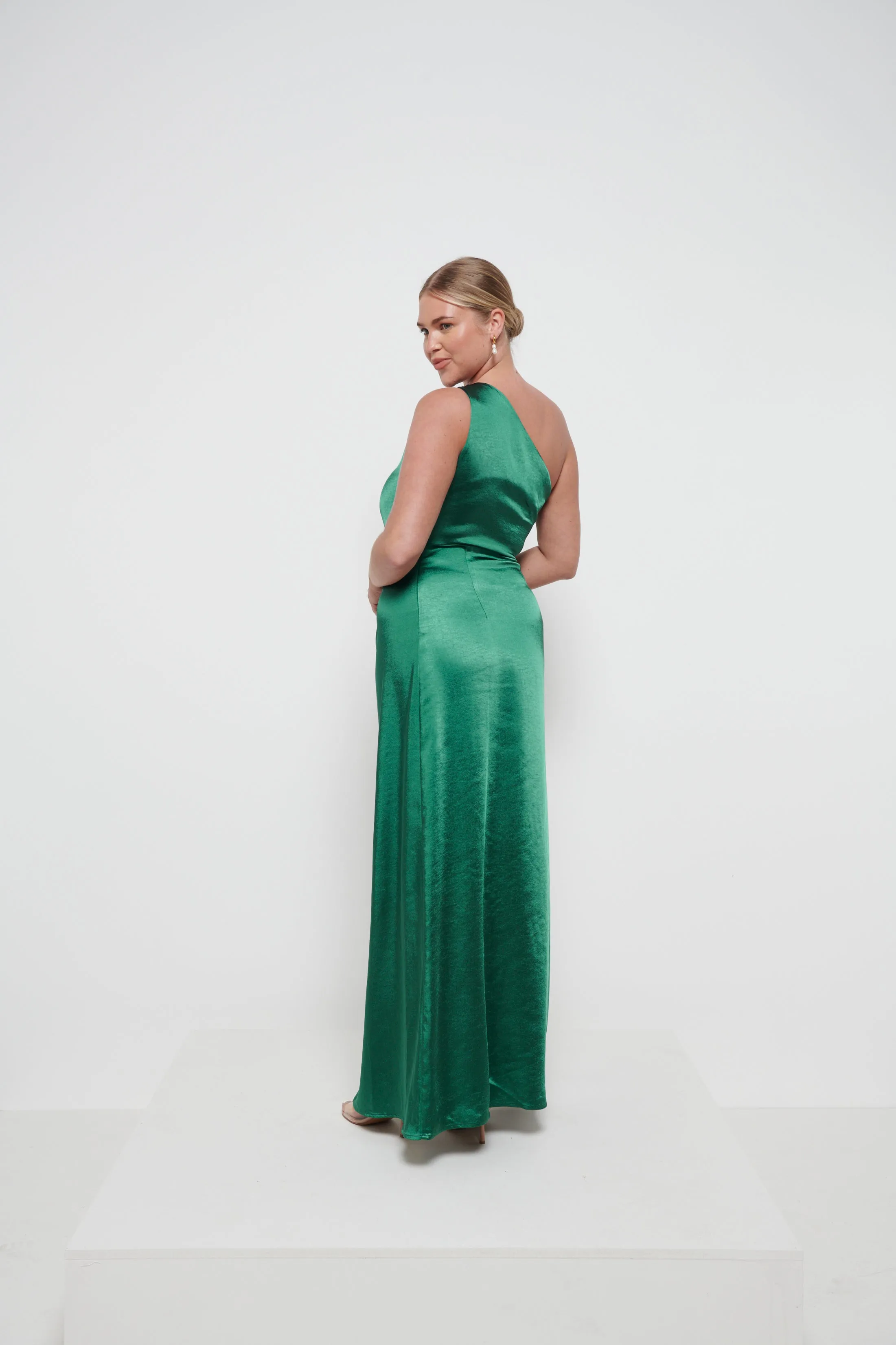 Amelia Ruched Maxi Bridesmaid Dress - Matte Emerald sold by Pretty Lavish product image thumbnail 3