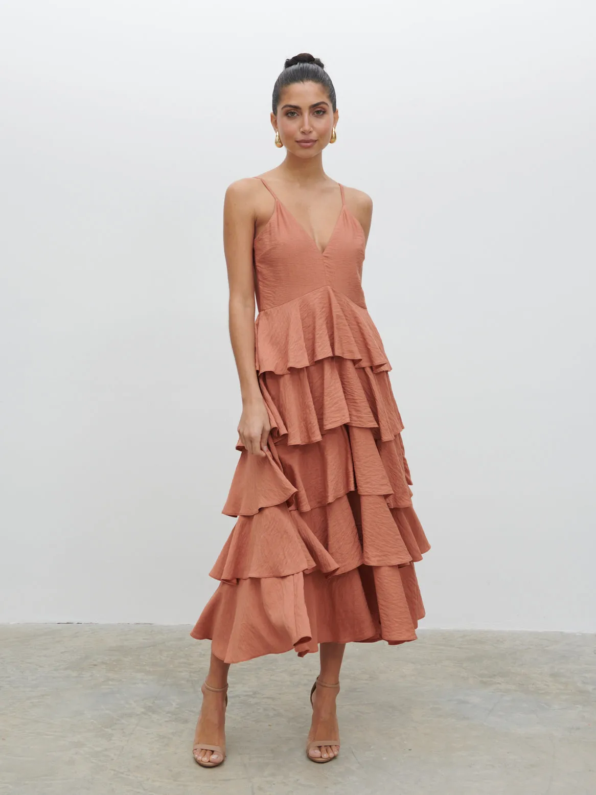 Lissy Textured Midaxi Dress - Tan Blush sold by Pretty Lavish