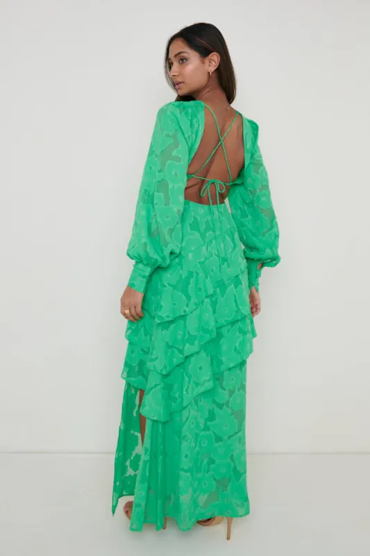 Lois Cross Back Jaquard Maxi Dress - Emerald Green sold by Pretty Lavish