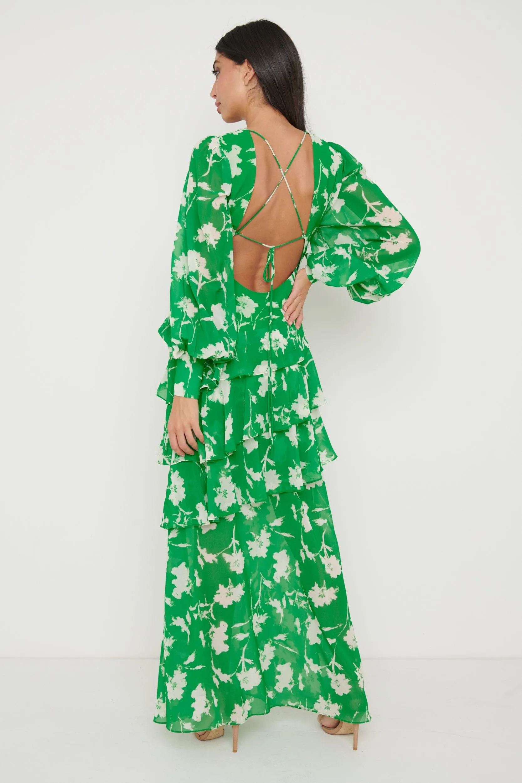 Sabrinna Backless Ruffle Dress - Green Floral sold by Pretty Lavish product image thumbnail 3