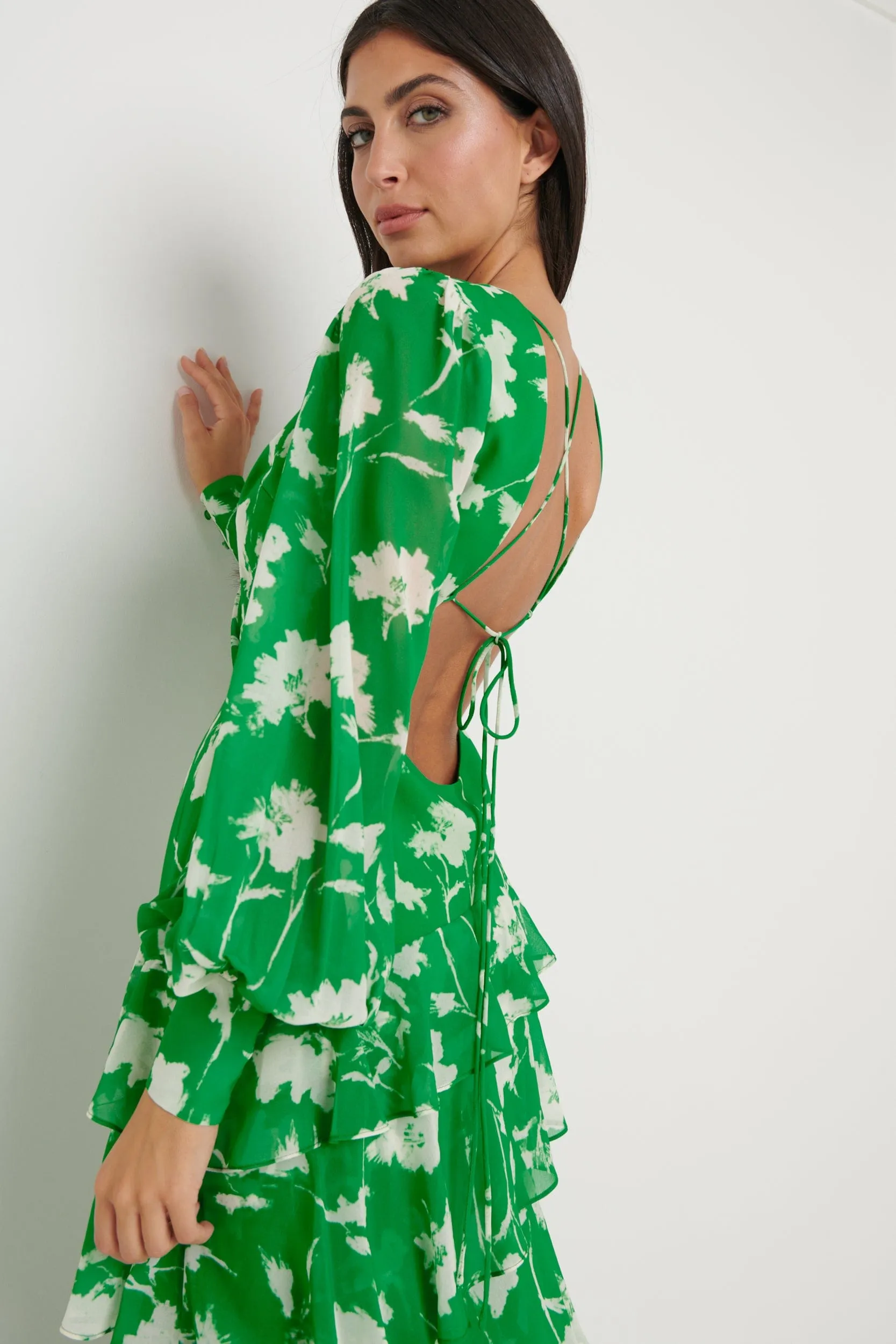 Sabrinna Backless Ruffle Dress - Green Floral sold by Pretty Lavish product image thumbnail 2