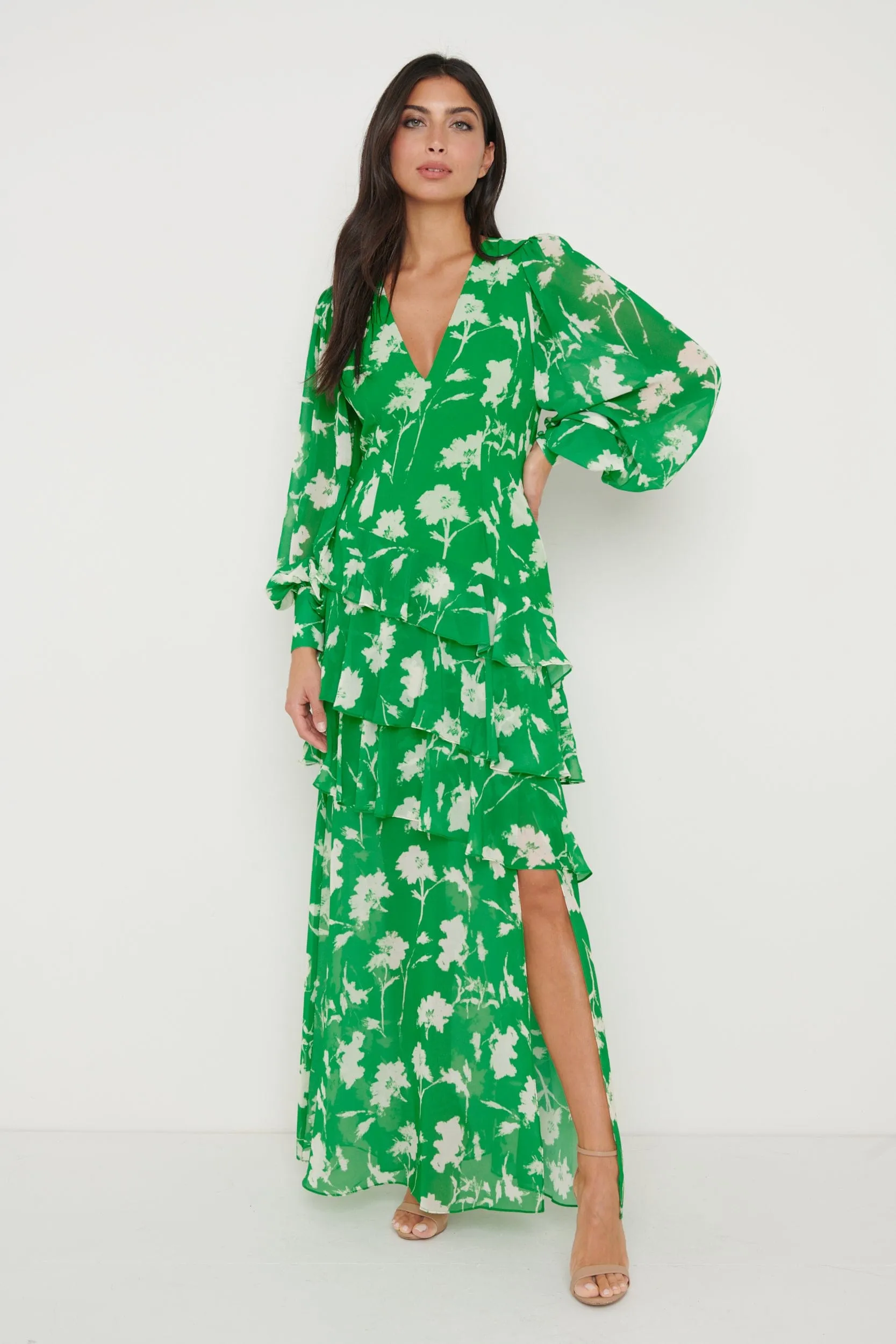 Sabrinna Backless Ruffle Dress - Green Floral sold by Pretty Lavish