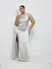 Amelia Ruched Maxi Bridesmaid Dress Curve - Sage sold by Pretty Lavish