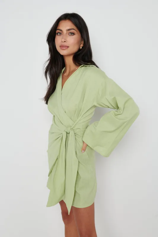 Louis Tie Mini Dress - Green sold by Pretty Lavish