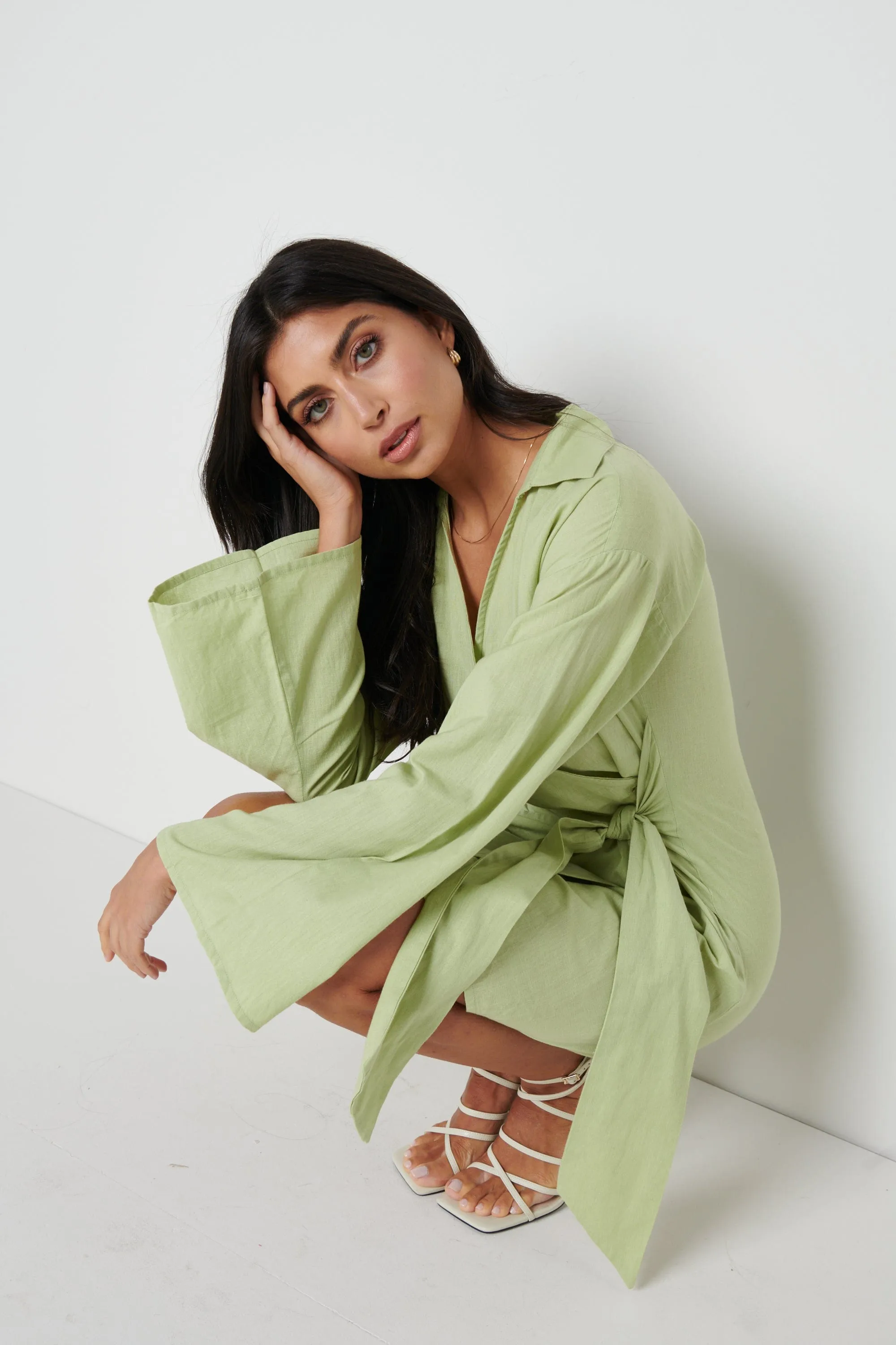 Louis Tie Mini Dress - Green sold by Pretty Lavish product image thumbnail 5