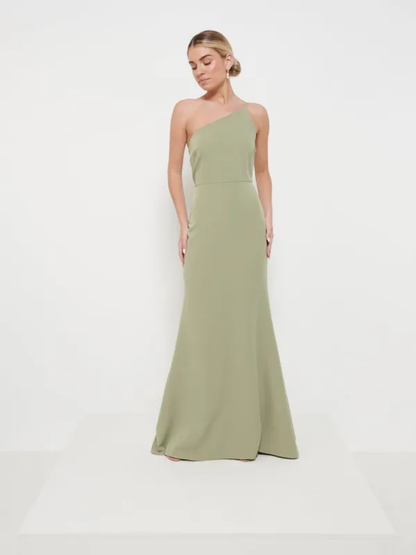 Amelia Crepe Maxi Bridesmaid Dress - Olive sold by Pretty Lavish