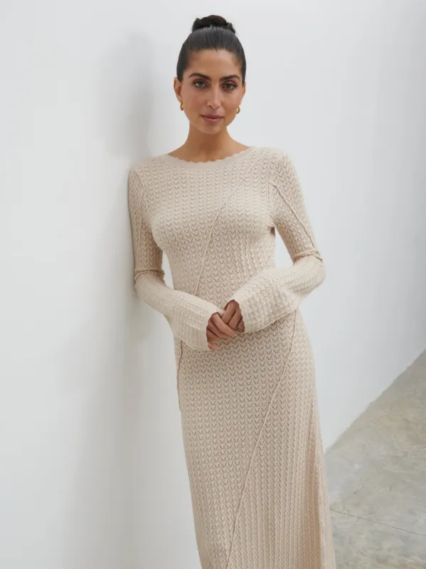Adeline Knit Midaxi Dress - Beige sold by Pretty Lavish