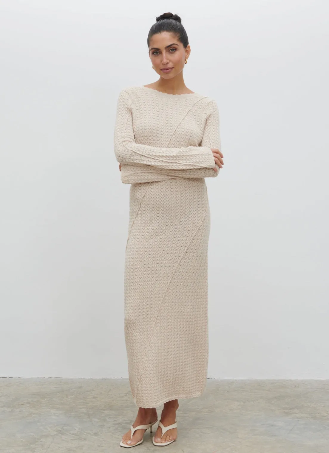 Adeline Knit Midaxi Dress - Beige sold by Pretty Lavish product image thumbnail 3