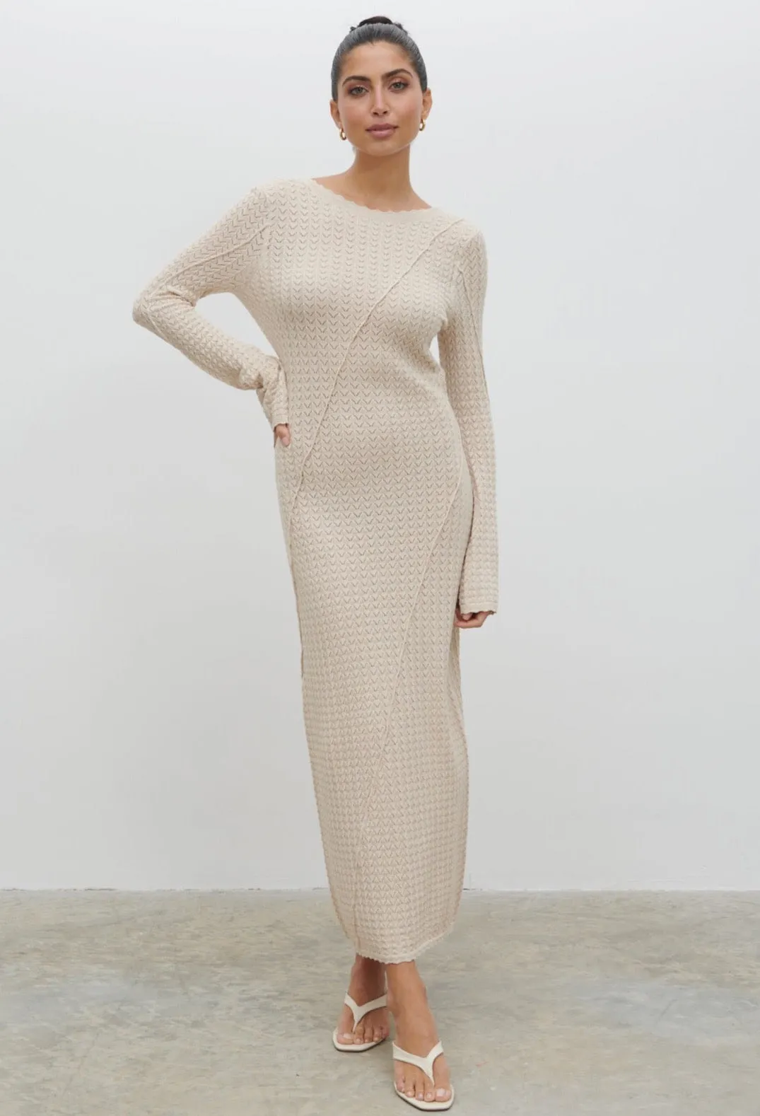 Adeline Knit Midaxi Dress - Beige sold by Pretty Lavish product image thumbnail 4