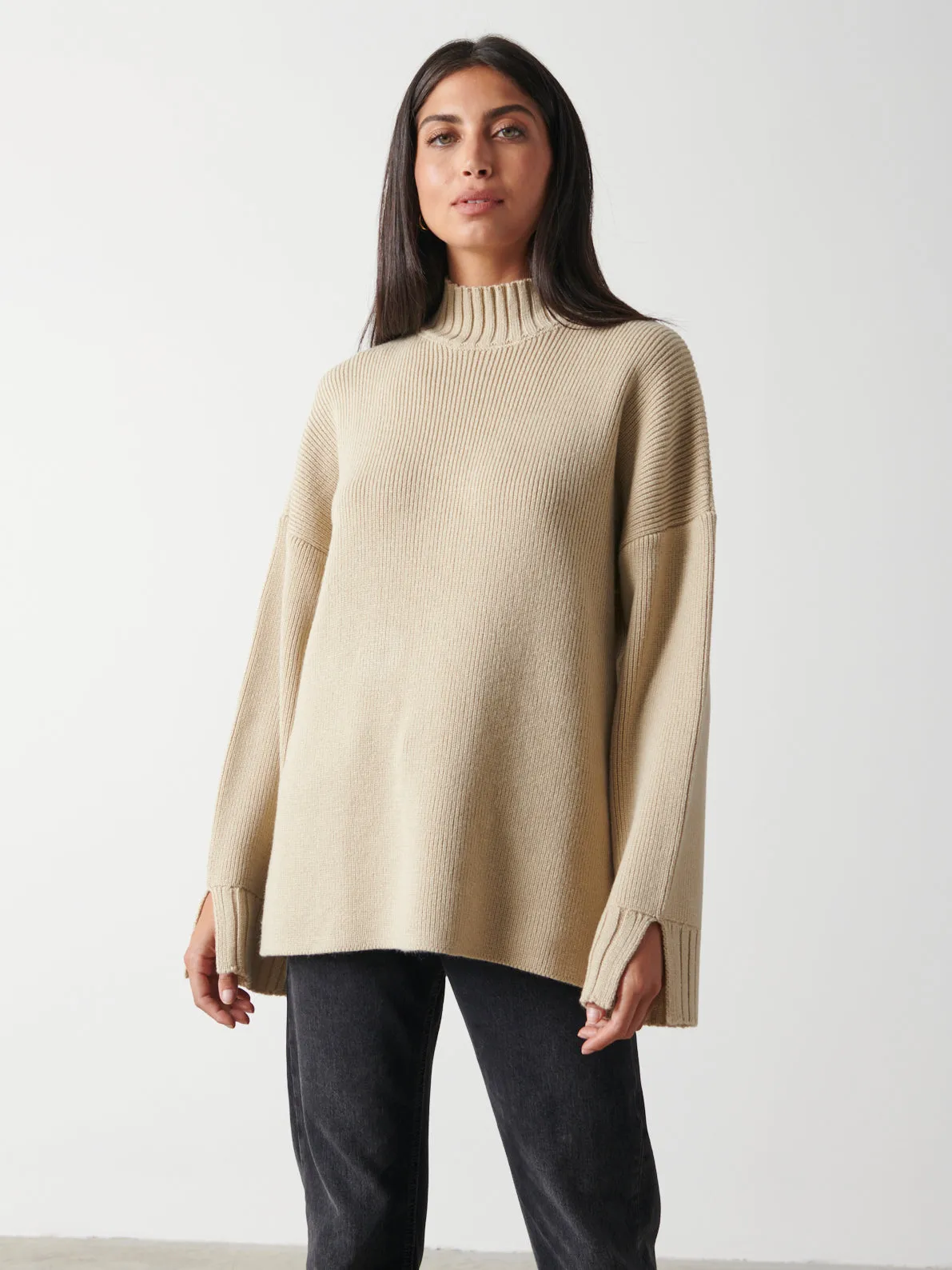 Amory Grown Neck Knit Jumper - Beige sold by Pretty Lavish
