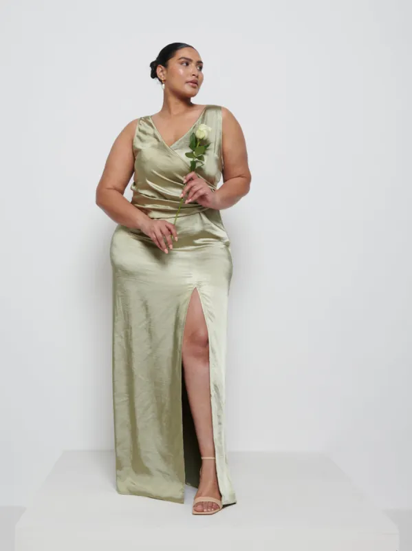 Esmee Wrap Maxi Bridesmaid Dress Curve - Olive sold by Pretty Lavish