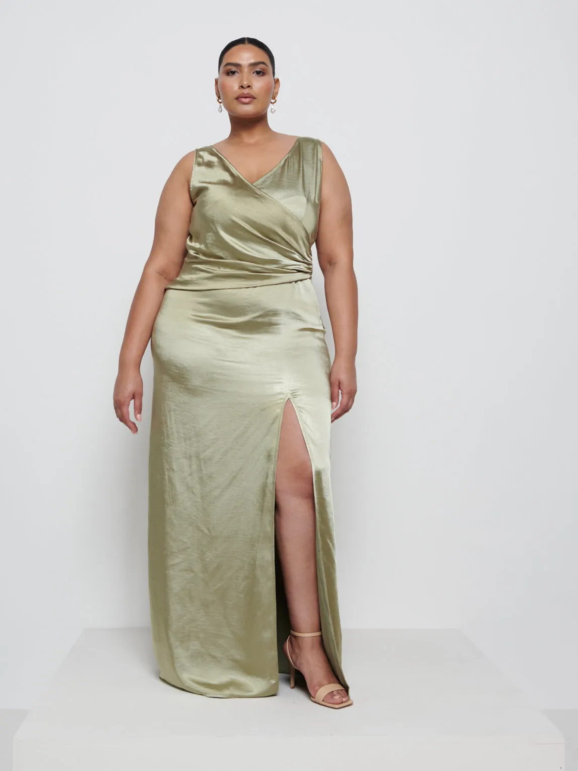 Esmee Wrap Maxi Bridesmaid Dress Curve - Olive sold by Pretty Lavish product image thumbnail 4