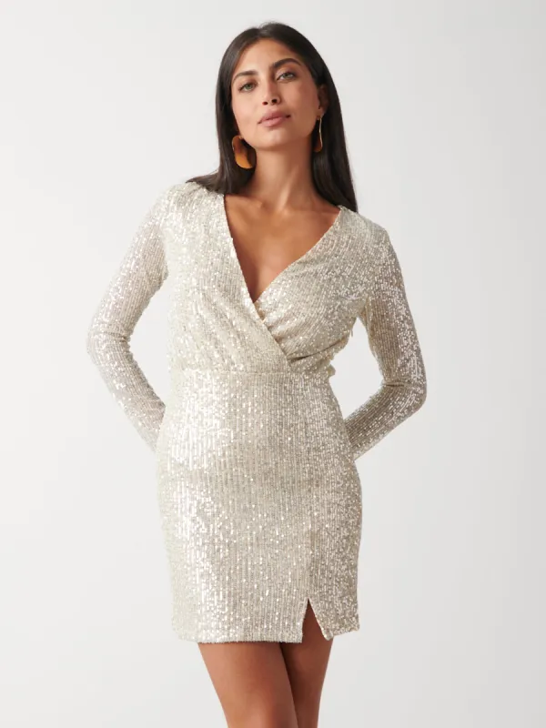Dulcie Mini Wrap Sequin Dress - Silver made by Pretty Lavish