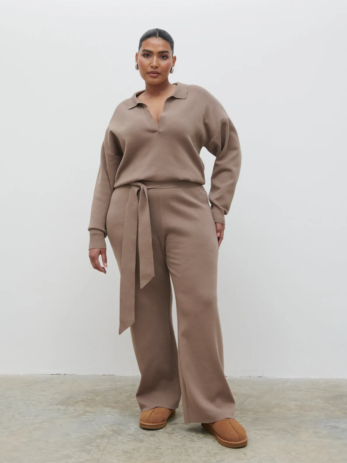 Meg Belted Knit Jumpsuit Curve - Taupe sold by Pretty Lavish product image thumbnail 2