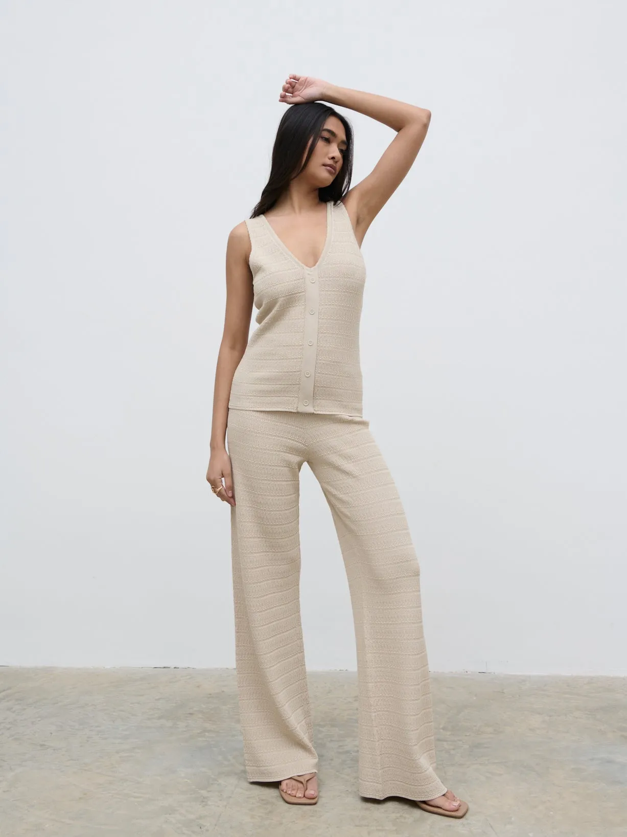 Bridget Crochet Knit Trousers - Beige sold by Pretty Lavish