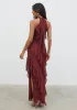 Aria Halter Neck Ruffle Maxi Dress - Wine sold by Pretty Lavish