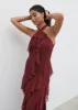 Aria Halter Neck Ruffle Maxi Dress - Wine sold by Pretty Lavish