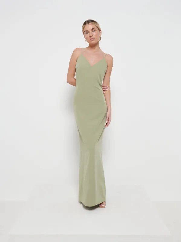 Tillie V-Neck Maxi Bridesmaid Dress - Olive sold by Pretty Lavish