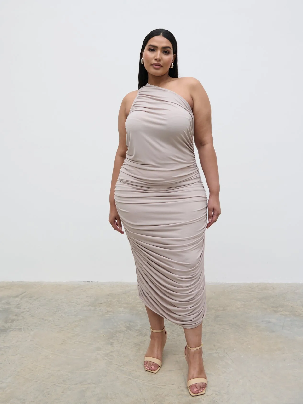 Zephee Jersey Midaxi Dress Curve - Stone sold by Pretty Lavish