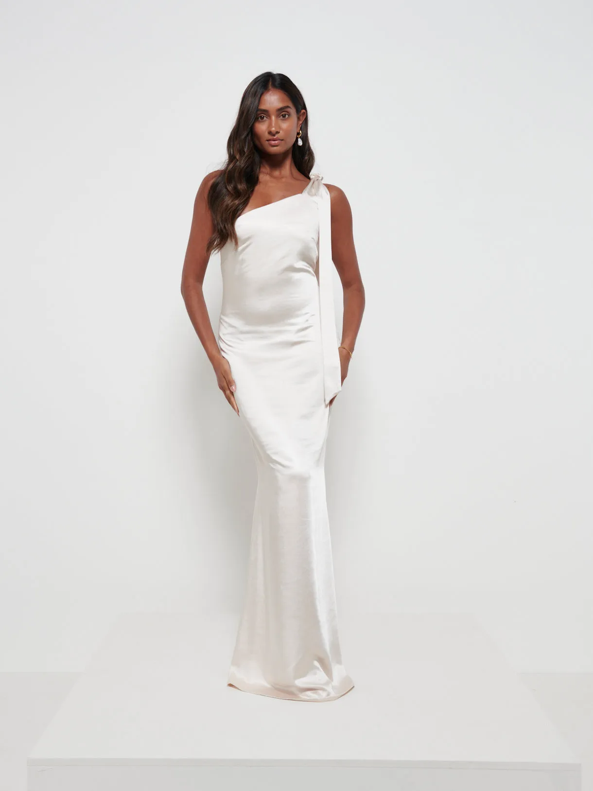 Amelia Tie Maxi Bridesmaid Dress - Matte Champagne sold by Pretty Lavish